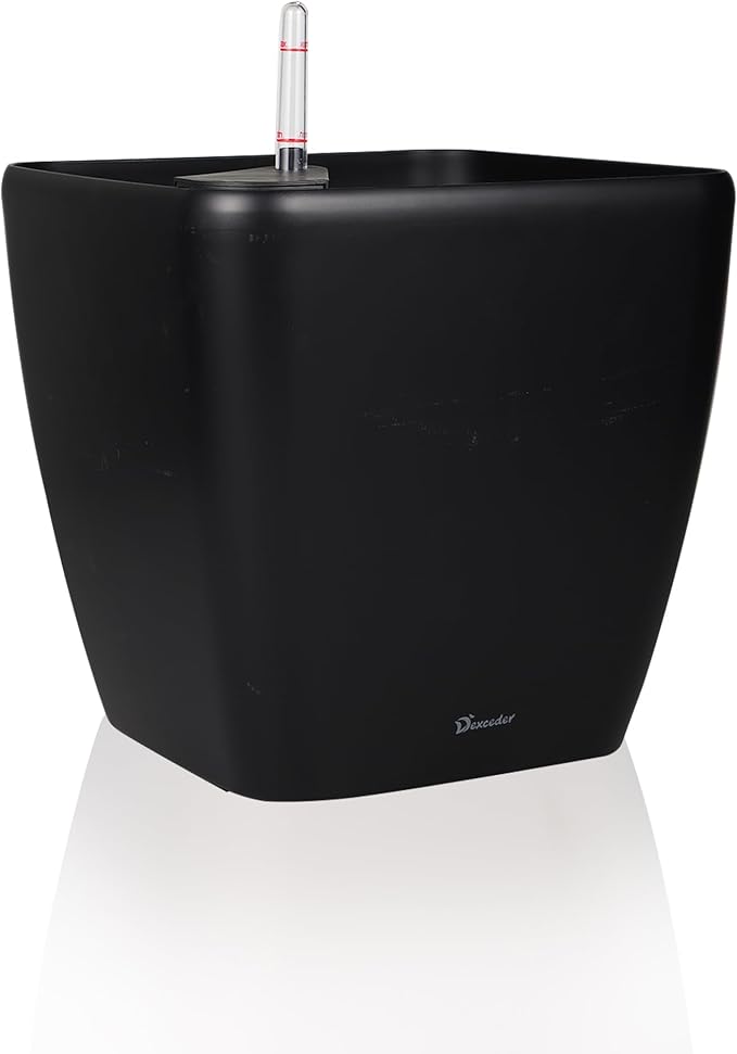 Dexceder 13x12 Self Watering Planter with Wheels Indoor Outdoor, Inner Mat Design, Thickened Large Floor Standing Flower Plant Pot with Water Level Indicator (Black Matte)