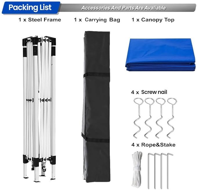 10x10ft Pop Up Canopy Tent,Heavy Duty Waterproof Folding Tent for Camping Parties Events Parties,Outdoor Canopy,Portable Sun Shelter,3 Adjustable Height(Blue)
