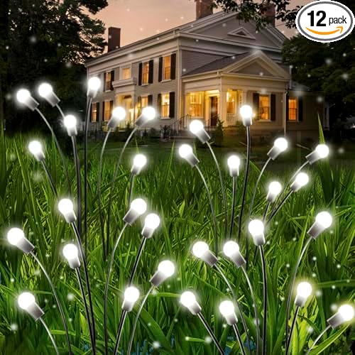 OZS 4Pack 32LED Solar Garden Lights - Solar Lights Outdoor, Solar Firefly Lights, Solar Swaying Light, Sway by Wind, Solar Fairy Lights Waterproof for Garden Patio Pathway Decoration(Cool White)