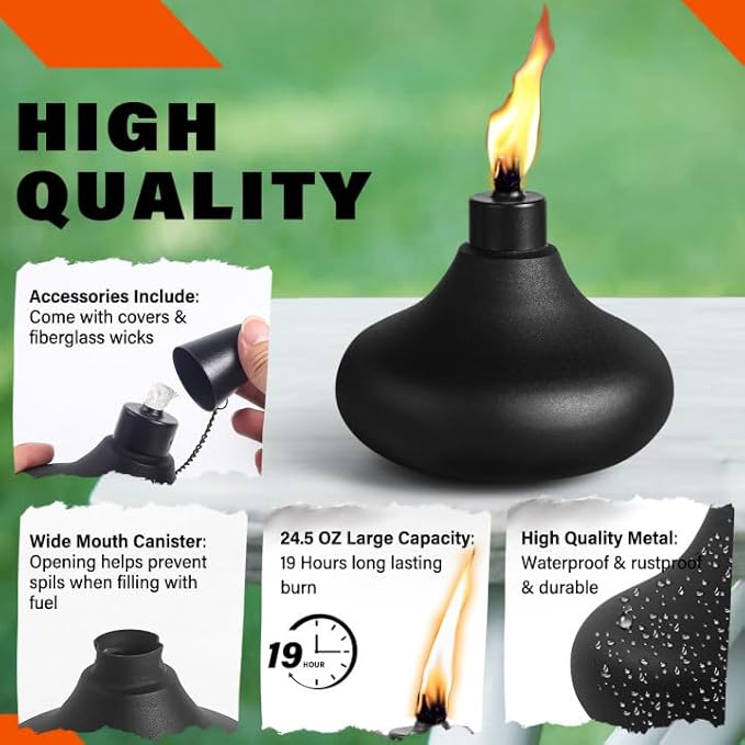 8 Pack Metal Table Top Torches, 24.5oz Citronella Torches for Outside, Refillable Flame Light Torch, Decorative Tabletop Lantern for Yard, Patio, Deck, Garden, Party, Landscape