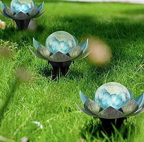 Lotus Solar Lights Outdoor,Solar LED Powered Garden Light Waterproof for Decor Tabletop Ground Yard Patio Walkway Landscape,Metal Glass LED Lotus Flower Lights