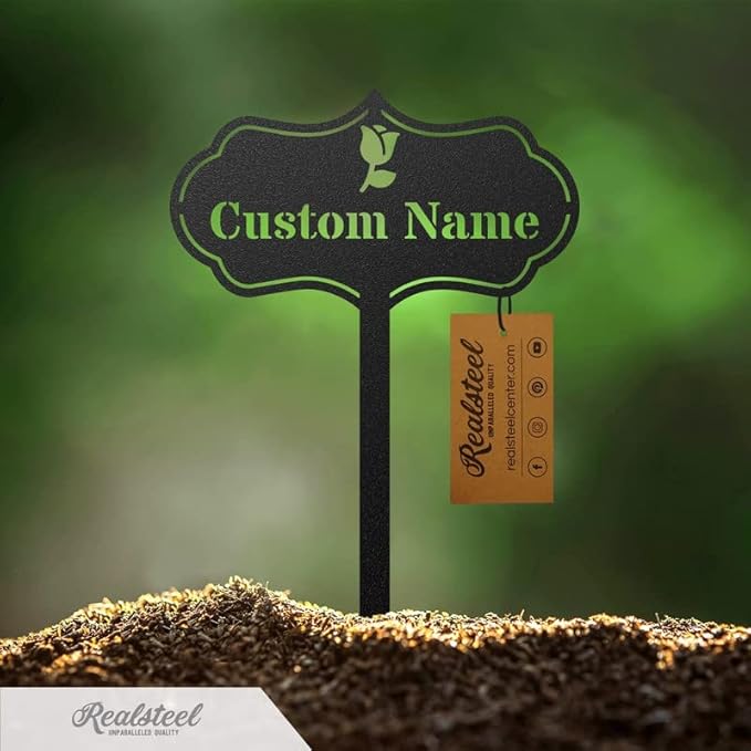 RealSteel – Customizable Seed & Plant Markers - Outdoor Herb Garden Stakes - Elegant Fruit/Vegetable Labels - Steel Plant Tags for Pots - Classy Design for Farmhouse/Greenhouse – Sun Icon