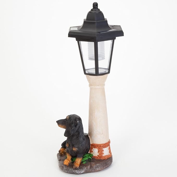 Bits and Pieces - Solar Dog Lantern-Solar Powered Garden Lantern - Resin Dog Sculpture with LED Light (Dachshund)