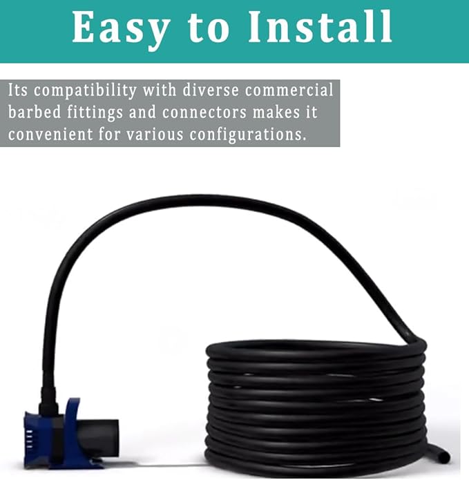 3/4" id - 50ft Black Vinyl Tubing Flexible PVC Tube Hybrid Hose Transfer Water Fuel Gas for Pond Fountain Garden Waterfall, Durable and Safe, with 2 Hose Clamps