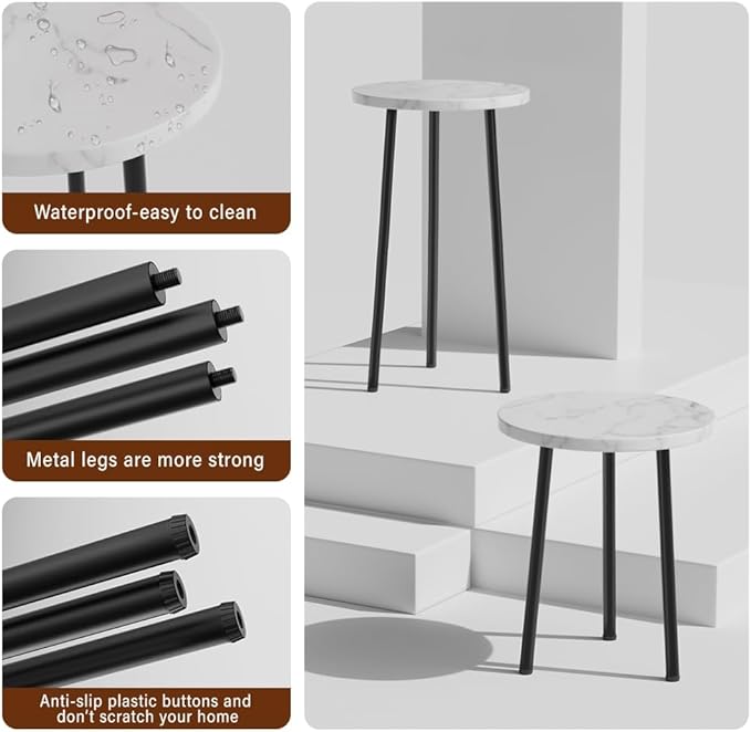Plant Stand Indoor Tall: Corner Wood Plant Stand 2 Pack Mid Century Modern Decor - Small Round Plant Table for Indoor Plants - Outdoor Plant Holder for Patio Living Room Bathroom Office (White Marble)
