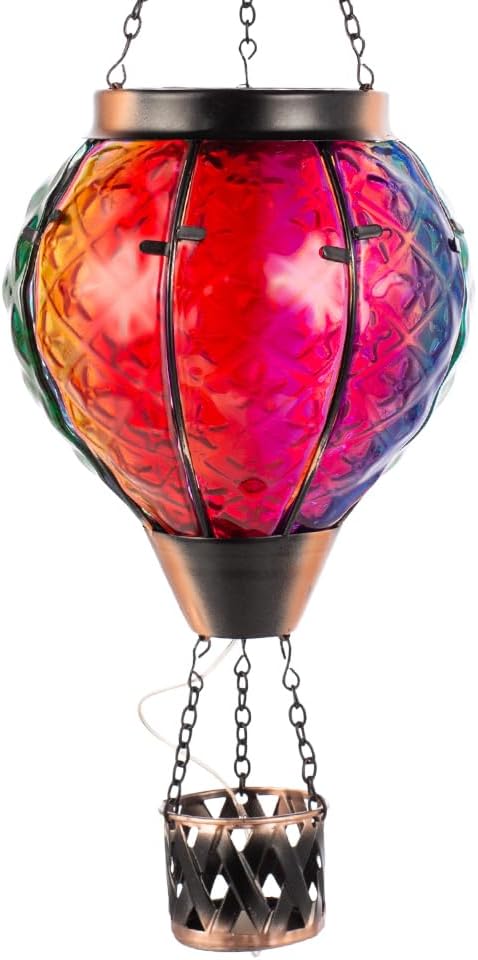 Hot Air Balloon Solar Lantern with Flame Flickering Light LED Glass Hanging Solar Lanterns Outdoor Waterproof Garden Light for Patio Tree Porch Yard Decor Mother’s Day Gift for Women Mom
