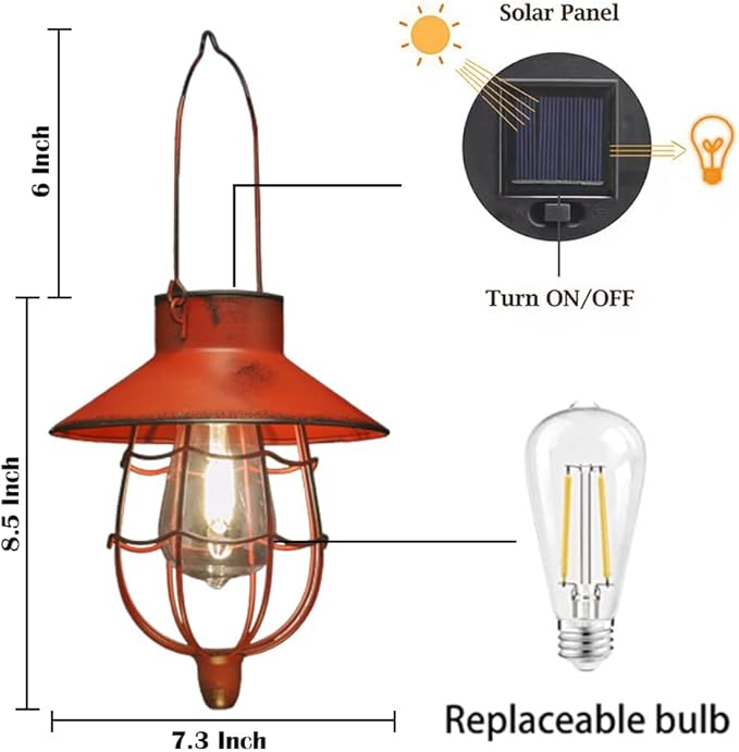 YAKii 2 Pack Solar Lantern Hanging Waterproof Outdoor Metal Solar Lamp with Warm White Light Decorate for Yard Garden Pathway Patio Porch Decor (Red)