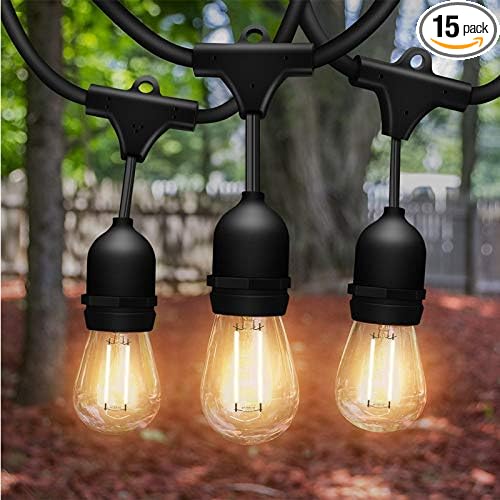 Solatec LED String Lights, Shatterproof 48FT 15 Hanging Sockets Commercial Grade Waterproof 2W Outdoor String Light Decor for Patio, Garden, Balcony, Deck S14 2W