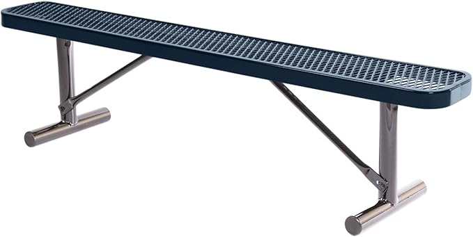 Heavy-Duty Portable Outdoor Bench Thermoplastic Coated, Expanded Metal, Commercial-Grade Seating, Made in America (Portable Without Back, 6 Ft, Dark Blue)