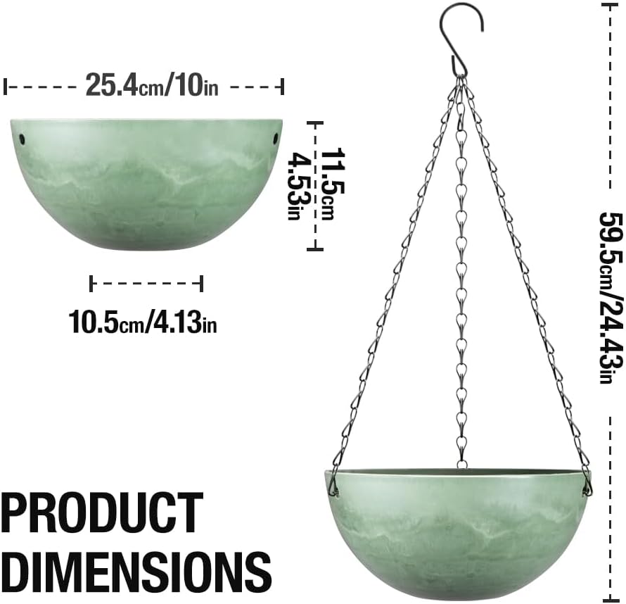 Marble Pattern 10 Inch Hanging Planter for Indoor Outdoor Plants, 2 Pack Hanging Planter Basket for Garden Home Decor Use (Green)