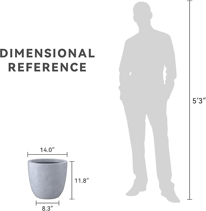 Kante 14 Inch Dia Round Concrete Planter, Indoor Outdoor Large Plant Pot with Drainage Hole and Rubber Plug for Home Patio Garden, Slate Gray