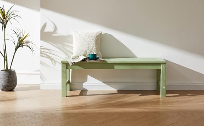 Psilvam Outdoor Bench, Two Person Poly Lumber Porch Bench, Weatherproof Garden Bench That Never Rot and Fade, All-Weather Patio Bench Suit for Garden, Porch, and Park (Green)