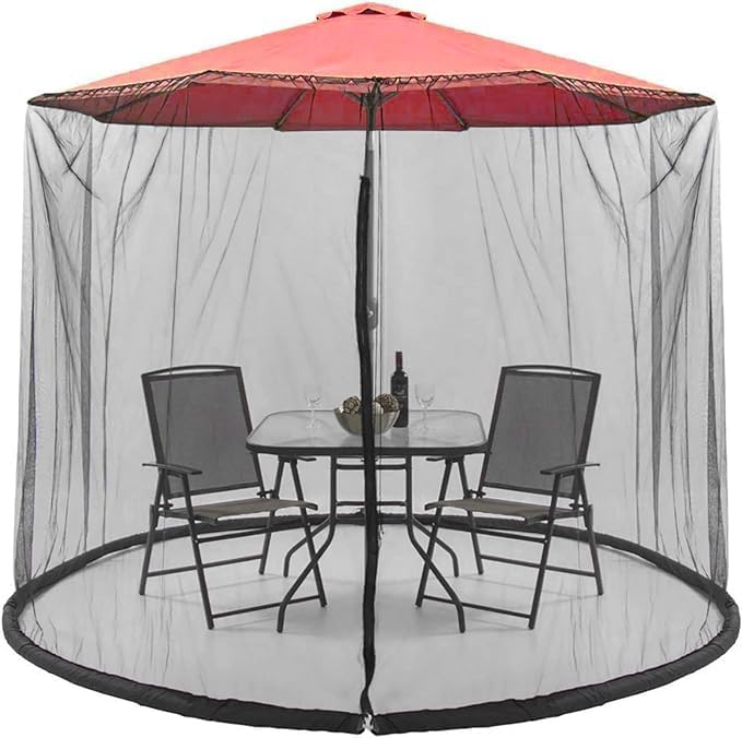 9-11 FT Umbrella Net for Outdoor Umbrella, Universal Hanging Mosquito Net for Patio,Polyester Mesh Umbrella Screen for Patio Tables with Zipper (Black)