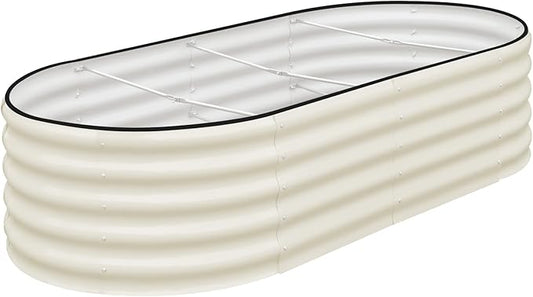 SnugNiture Galvanized Raised Garden Bed, 8x4x1.5ft Oval Metal Planter Box for Planting Outdoor Plants Vegetables