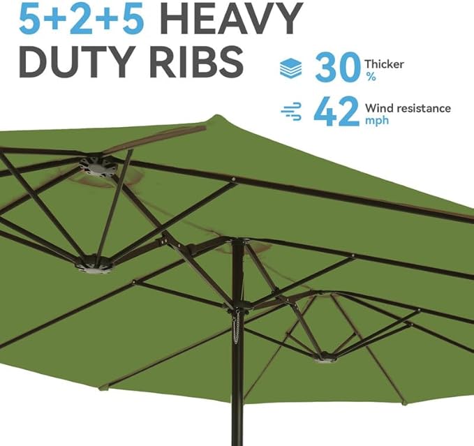 GREEN PARTY 15 ft Rectangle Patio Umbrella with Base Included, Double-Sided Table Umbrella with Crank, Large Outdoor Umbrellas for Patio Poolside Garden Backyard, Lime Green