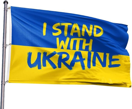 I Stand with Ukraine Flag Extra Large Flag 6x10FT Giant Ukrainian National Polyester Banner With 3 Grommets Fade Resistant Vivid Color For Patriotic Festival Events Party Decoration