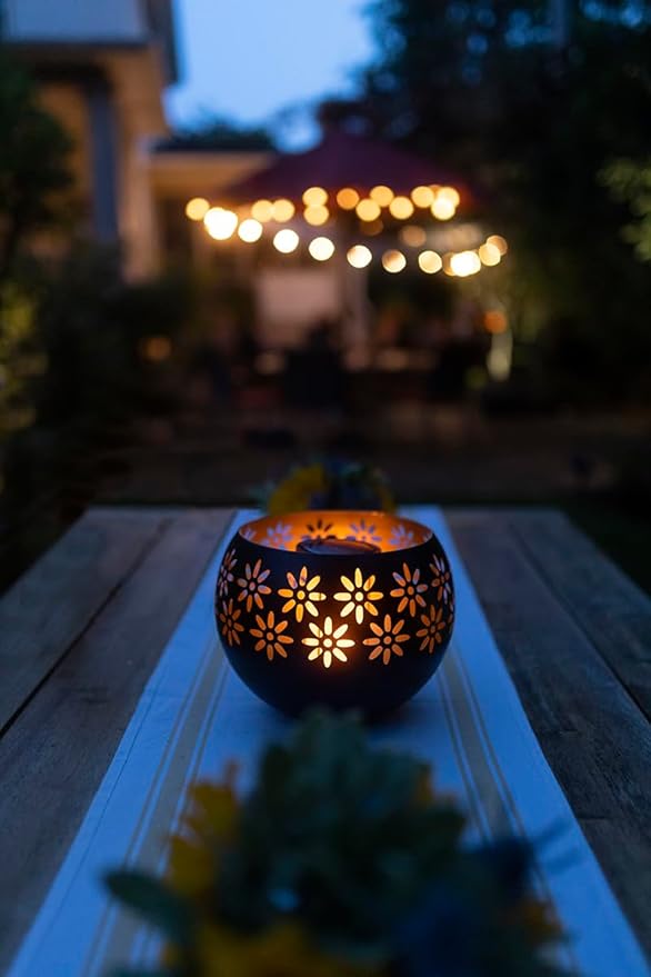 Original Solar Fire Bowl 8” (1-Pack) – Decorative Metal Solar Patio Light with Flickering Flame, Waterproof Dusk-to-Dawn Garden Lantern in Matte Black