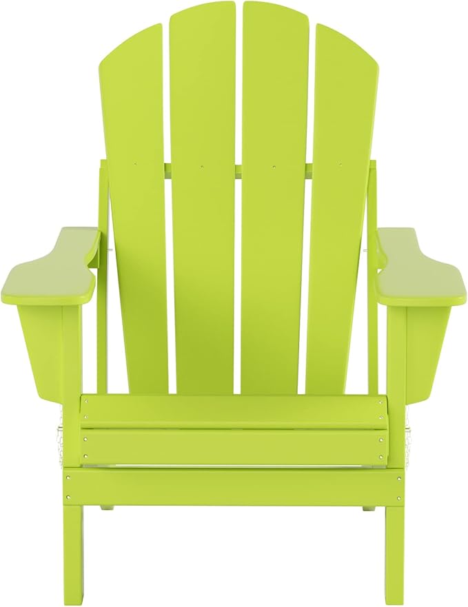 WO Home Furniture Adirondack Chairs Table Set of 3 PCS Outdoor Folding Chairs Coffee Table Weather/UV Resistant for Lawn, Garden, Bon Fire, Balcony (Lime)