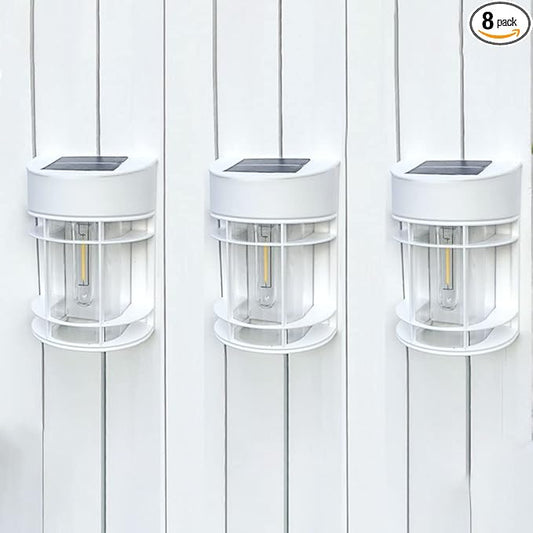 Solar Fence Lights, 8 Pack Deck Light Solar Powered, Waterproof Solar Outdoor Lights Decorative for Garden Backyard Fence Post Patio, White