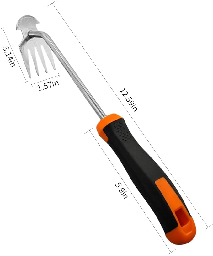 Weeder Puller Tool, Stainless Steel Thickened Hand Weeder Tool, Portable Weed Remover Tool,4 Teethe Waterproof Manual Weed Puller, Multi Function Garden Tools for Yard (Rubber Handle)