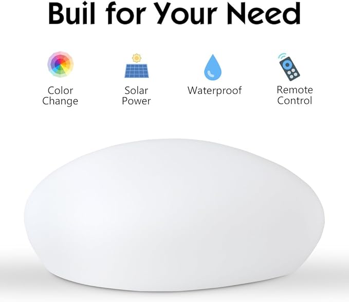 Solar Garden Lights Outdoor Glow Cobblestone Shape Lamp Garden Decor Light-White & RGB Light Waterproof Landscape Night Lights for Lawn/Patio/Path 1pc