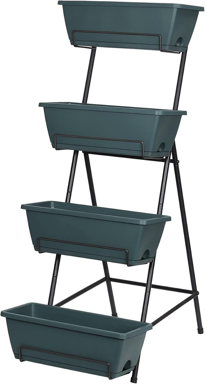 Tuenort Vertical Raised Garden Bed 4 Tiers Planter Box Freestanding Garden Planter with 4 Container Boxes for Growing Vegetables Herbs Flowers on Patio Balcony Green