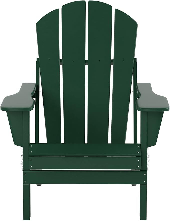WO Home Furniture Adirondack Chair Table Set of 2 PCS Outdoor Folding Chair w Side Table Weather/UV Resistant for Lawn, Garden, Bon Fire, Balcony (Dark Green)