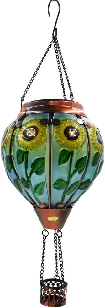 Hot Air Balloon Solar Lantern with Flickering Flame Hanging Solar Lanterns Outdoor Lights Waterproof Lanterns Decorative Garden Patio Yard Party Decor Colorful + Sunflower