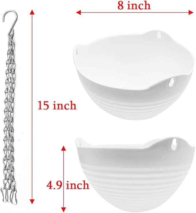 4 Pcs 8 inch Hanging Planter Pots,Self-Watering Round Hanging Basket with Water Tray and Metal Chain,Succulent Flower Plant Pot Container for Indoor Outdoor Garden Balcony Wall Decor,White