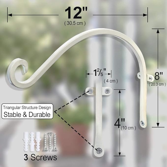 AJART Hanging Plant Bracket for Plant Hangers Outdoor (4 Pieces -12 inch) More Stable and Sturdy White Plant Hooks