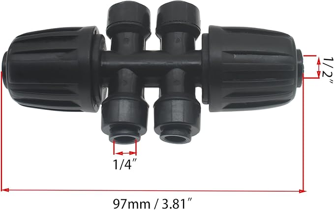 4pcs 1/2'' to 1/4'' Barbed Tee Quick Connector Push-to-Fit 6 Way Drip Irrigation Fittings