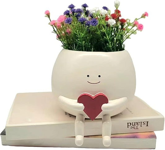 Face Planter Pots Head Cute Resin Cactus for Indoor and Outdoor Face Vase Home Decor Bookshelf Decor Unique Loving Heart Succulent Pots