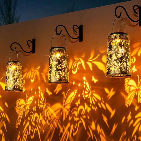 Outdoor Solar Lanterns Large Butterfly Pattern Lantern Hanging Light House Yard Patio Backyard Porch PathwayDecor Gifts for Women Grandma Mom Friends 2pcs