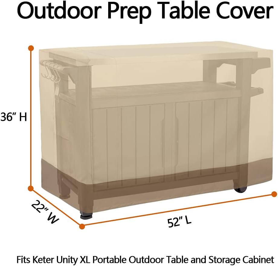 52 Inch Outdoor Prep Table Cover for Keter Unity XL Portable Outdoor Storage Cabinet Heavy Duty Waterproof BBQ Grill Prep Table Cover Patio Bar Cooking Cart, Beige