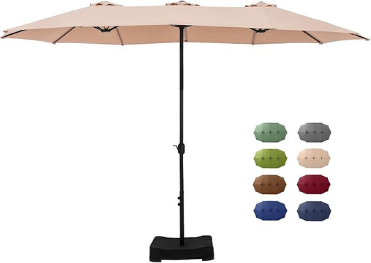 GREEN PARTY 15 ft Rectangle Patio Umbrella with Base Included, Double-Sided Table Umbrella with Crank, Large Outdoor Umbrellas for Patio Poolside Garden Backyard, Beige