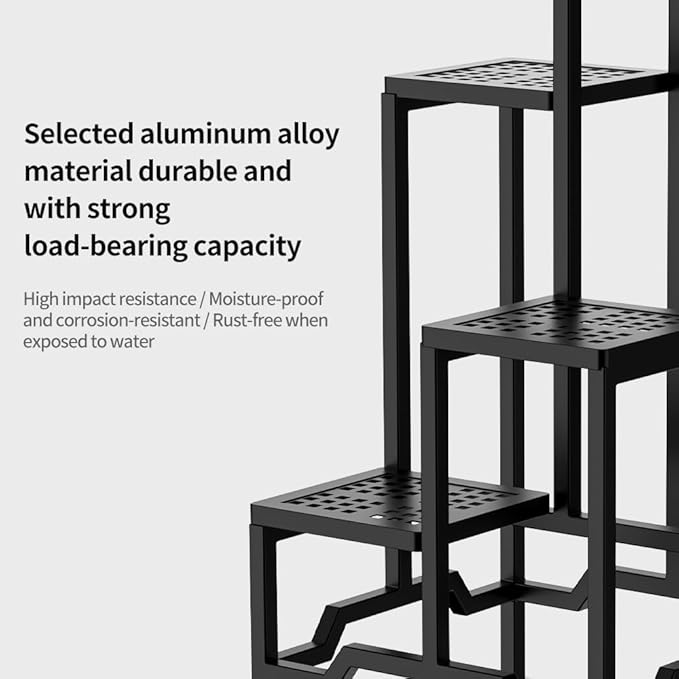 Plant Stand - Aluminum Indoor/Outdoor Flower Rack, Waterproof & Rust-Proof, Stable Support for Pots, Perfect for Living Room, Balcony, Garden, and Office (Black, 4 Tier)