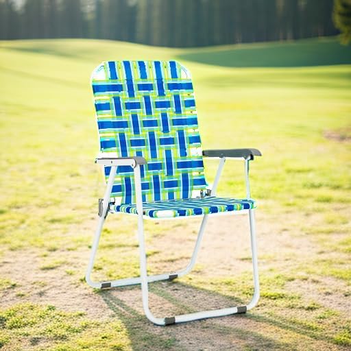 VINGLI Patio Lawn Webbed Folding Chairs Set of 4, Outdoor Beach Chair Portable Dining Chair for ir for Outdoor Yard, Garden(Blue, Classic)