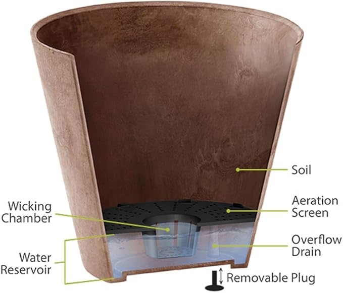Root & Vessel Self Watering Hanging Planter for Indoor or Outdoor Plants, Unique Marbled Hanging Basket Made of Eco-Friendly Blend of Stone & Plastic, Rust, 10"