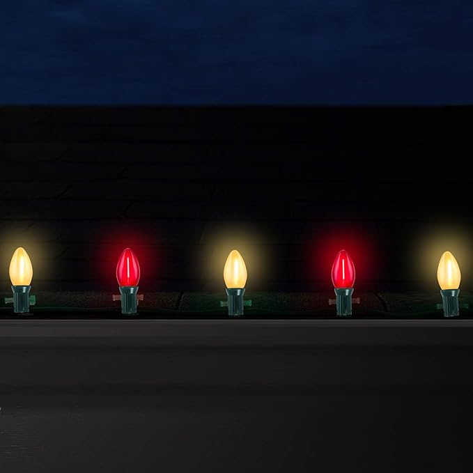 C7 LED Christmas Lights Outdoor, 25FT Red and Frosted White Christmas Lights with 27 LED Energy-Efficient Bulbs, Hanging Outdoor Decorations Vintage Christmas Lights for Party Tree Patio Garden Yard