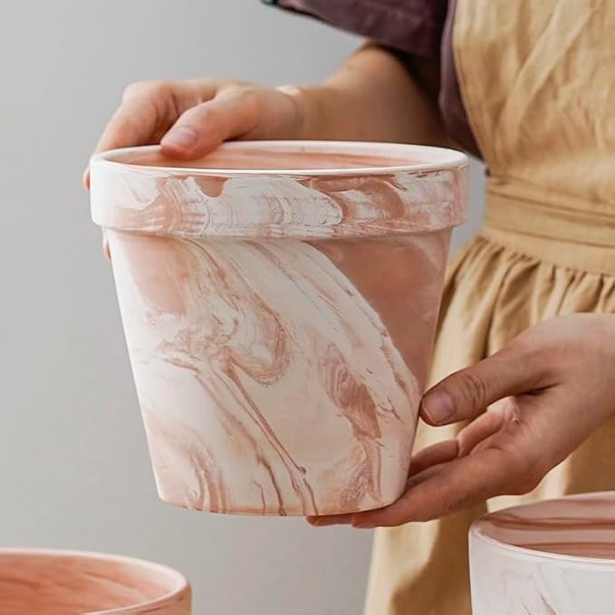 Random Mood Macchiato Terracotta Plant Pots – Handmade 6-Inch Clay Ceramic Flower Pots with Drainage Holes, Set of 3 – Ideal for Indoor & Outdoor Orchids