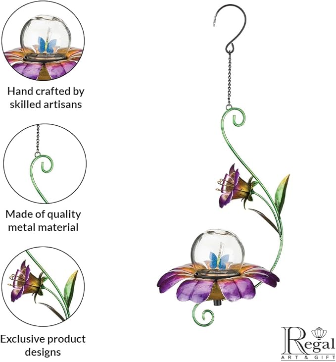 Regal Art & Gift Twinkle Hanging Chime Solar Lanterns - Micro Pulsing LED Lights, Waterproof Outdoor Yard Decorations, Metal & Plastic, Décor for Lawn, Garden, Patios, Hanging Path Light, Butterfly
