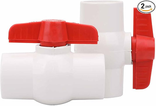 2Pcs 1-1/4" PVC Ball Valve Water Pipe Shut-off Valve Socket with Red T-Handle for Cold Water Supply lines, Irrigation Pipe fitting System(Socket x Socket), Schedule 40