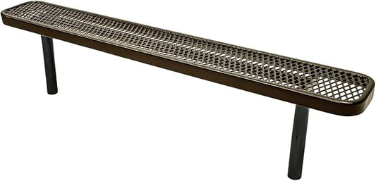 Heavy-Duty Outdoor Bench Thermoplastic Coated, Expanded Metal, Commercial-Grade Seating, Made in America (Inground Without Back, 6 Ft, Textured Gold Vein)