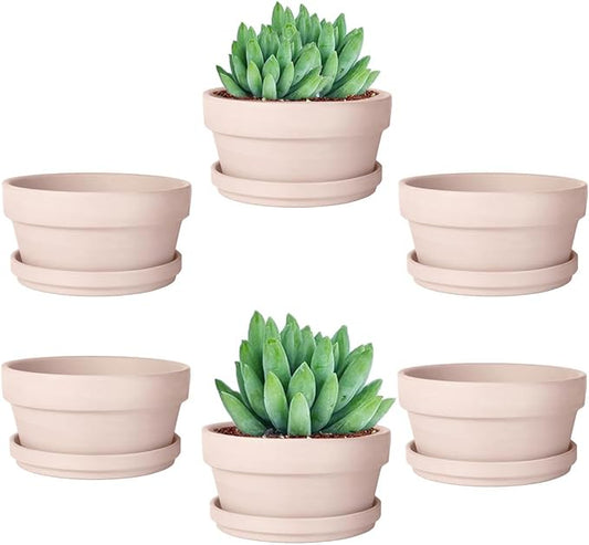vensovo 4.5 Inch Pink Terracotta Shallow Succulent Pots - 6 Pack Terra Cotta Clay Pot with Saucer, Cacuts Indoor and Outdoor Planters with Drainage Hole