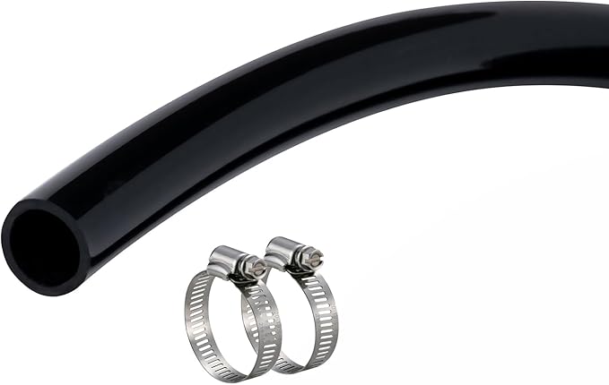 3/4" id - 25ft Black Vinyl Tubing Flexible PVC Tube Hybrid Hose Transfer Water Fuel Gas for Pond Fountain Garden Waterfall, Durable and Safe, with 2 Hose Clamps