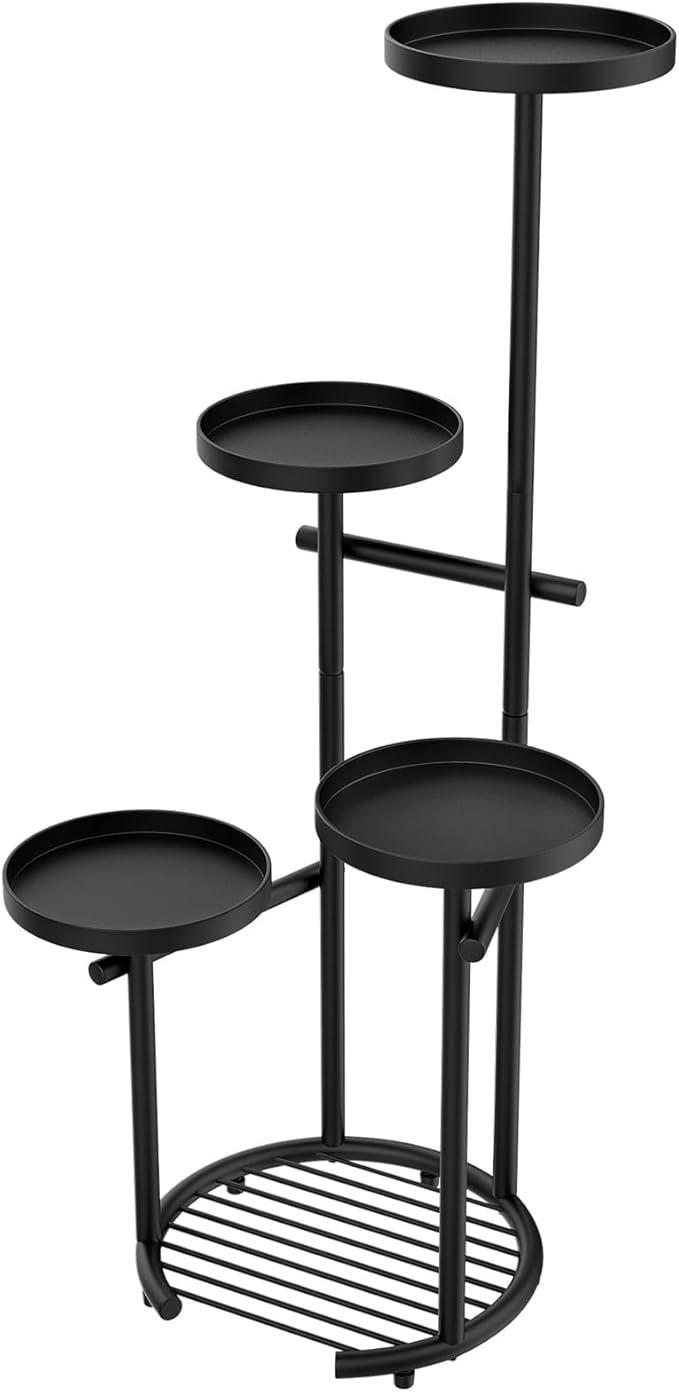 TOSKING 5 Tier Tall Plant Stand Indoor Outdoor, Heavy Duty Corner Plant Stand with Space-Saving Plant Shelf for Multiple Plants| Round Plant Table Design for Living Room Balcony Garden (Black, 38in)