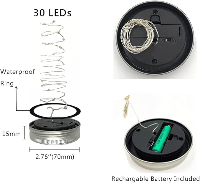 Decorman Solar Mason Jar Lights, 4 Pack 30 LED Fairy Star Firefly String Lids Lights with 4 Hangers for Patio Yard Garden Party Wedding Christmas Decoration(Jars Not Included) (4 Pack, Cool White)