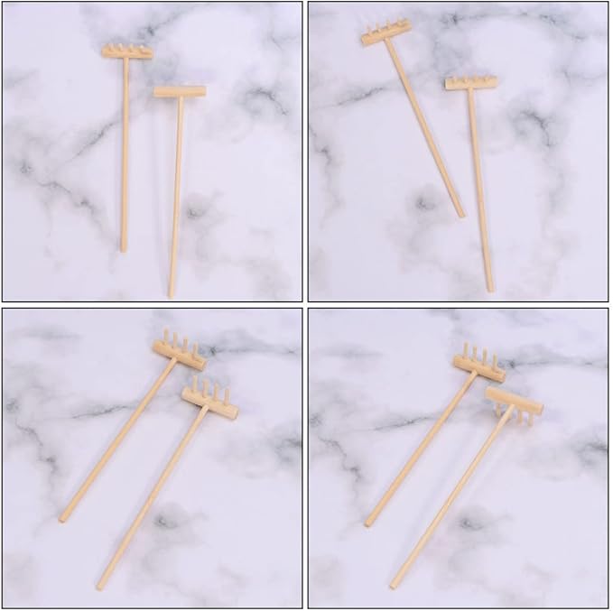 EXCEART 16 Pcs Mini Zen Garden Tool Set - Desktop Sand Rake, Miniature Dollhouse Rakes, Tabletop Wooden Toys, Garden Accessory - Juicy Bamboo Beech Child