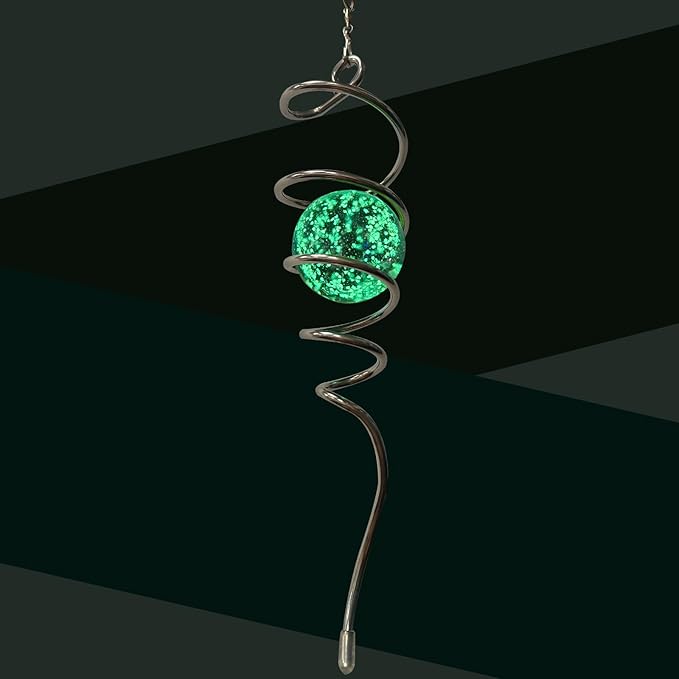 Glow Gazing Ball Spiral Tail Wind Spinner,Decorative Wind Spinner 11inch Tail and 2 inch Glass Orb. Indoor Outdoor Wind Spinner Tail Sun Catcher Garden Decoration-13 inch Height
