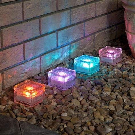 Solar Glass Brick Light - Crystal Brick Stone - Garden Solar Ice Cube Charming Glass Brick Lights Colour Change LED Garden Courtyard Pathway Patio Pool Outdoor Decoration Christmas(RGB 4PCS)